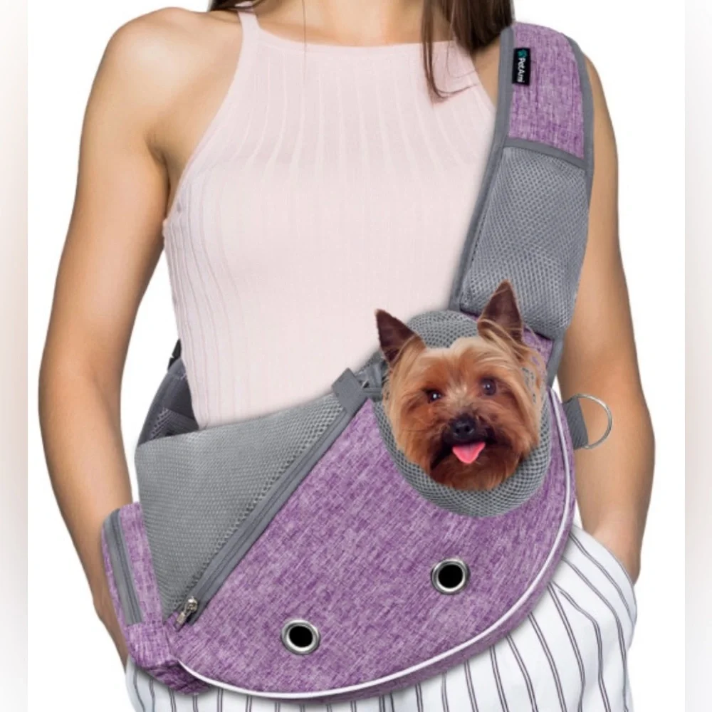 Dog Padded Crossbody Sling Pouch Carrier Designed For Small Medium Dogs. PetAmi
